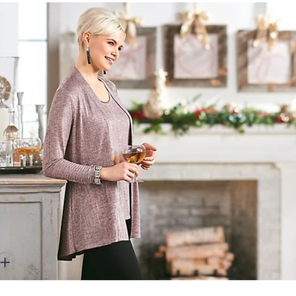 NWT 2 pc Susan Graver Foil Print Cardigan Tank Set - Picture 13 of 16